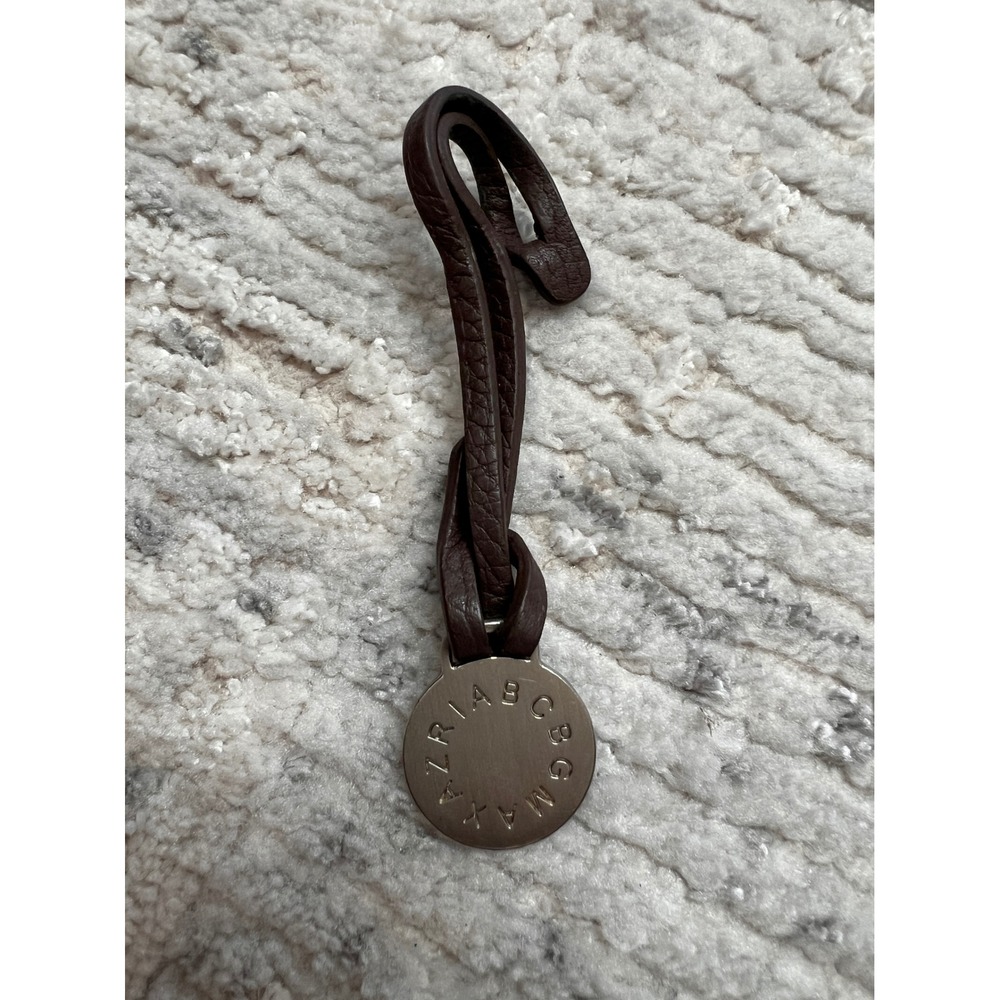 BCBGMAXAZRIA Bag Charm Keychain‎ Brown Leather Metal Logo Purse Accessory